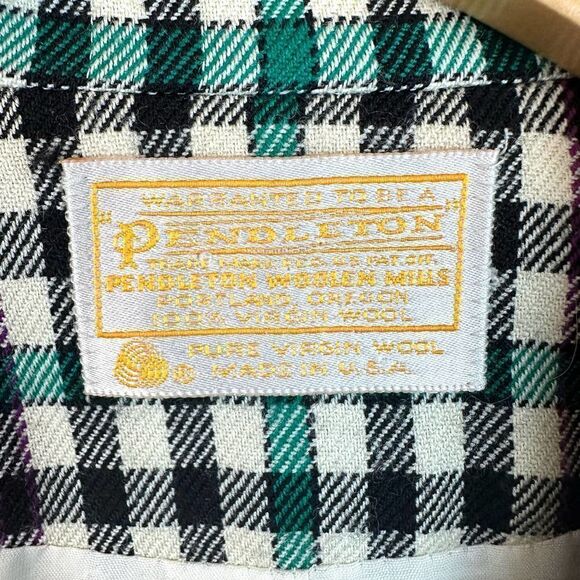 Pendleton VTG Green and Purple Gingham Virgin Wool Blazer Jacket Women’s 14T - Picture 3 of 8